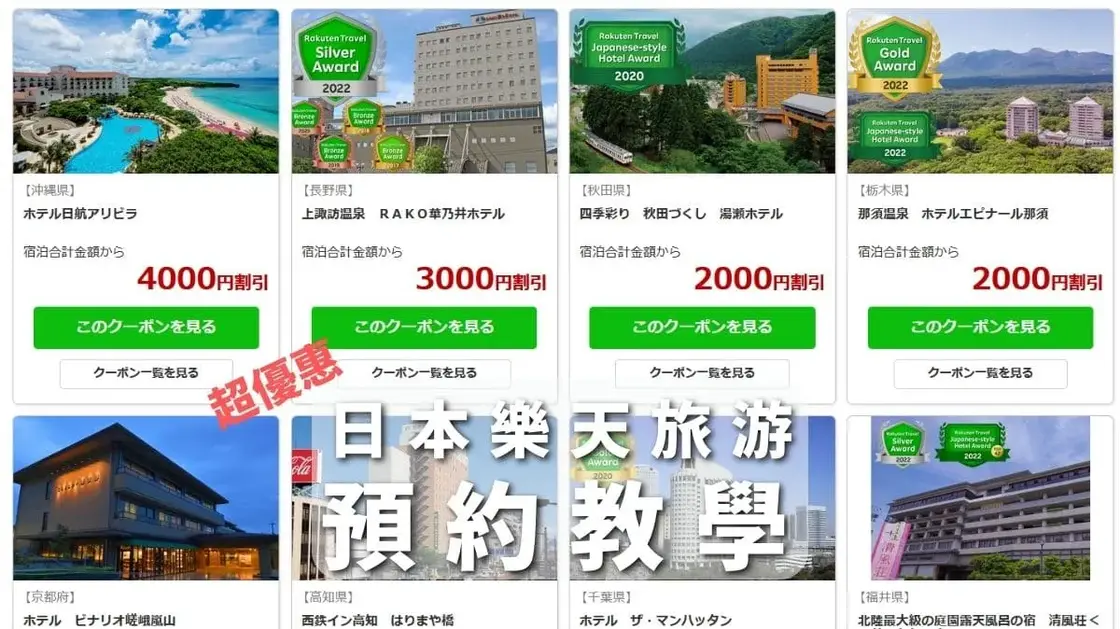 【攻略】日本樂天旅遊超便宜預約日本住宿、租車、巴士,領取優惠券方法